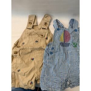 b.t. Kids 18M Boys Overalls - Khaki and Blue Gingham
